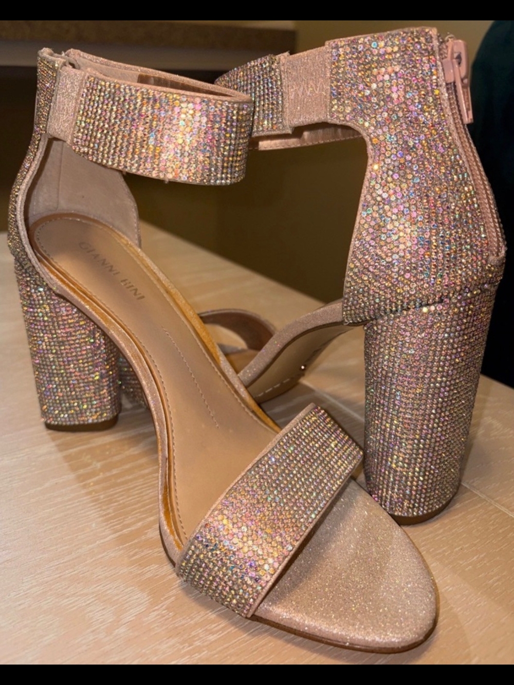 Gianni Bini Rose Glitter Block Heel Sandals